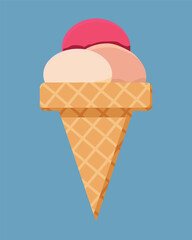 Strawberry ice cream horn - stylish vector illustration