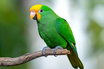 Fototapeta premium Close Up Of Vibrant Green Parrot On Branch