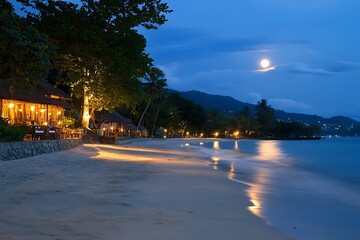 Naklejka premium Feel the moon’s glow blend with waves in a tranquil beach melody of bliss 