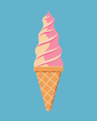 Waffle horn with ice cream - delicious vector graphics