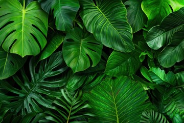 Close-Up of Vibrant Green Leaves in a Rainforest Ecosystem Showcasing Rich Vegetation Diversity