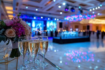 Experience the unparalleled opulence of a luxury gala event with champagne toasts, capturing the essence of high fashion evening gowns under the radiant lights Revel in the refined atmosphere where