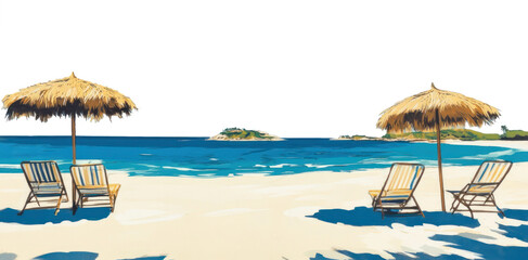 PNG Beach landscape umbrellas tropical.