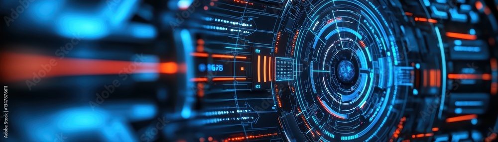 Poster advanced space research lab concept with futuristic control panel and technology design