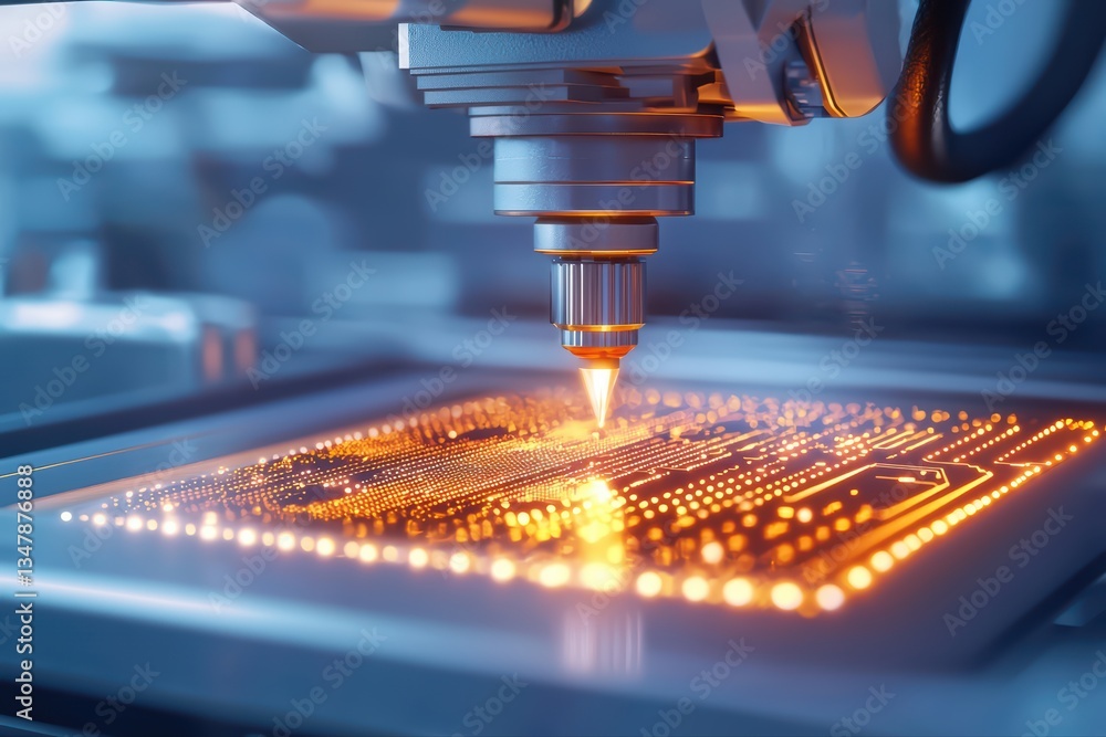 Poster advanced technology lab concept featuring sleek modern laser precision on circuit board