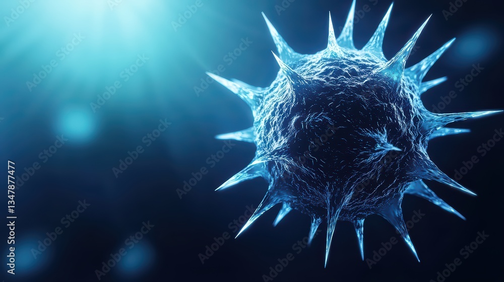 Poster detailed artistic concept of a virus with spikes in a close-up visual composition