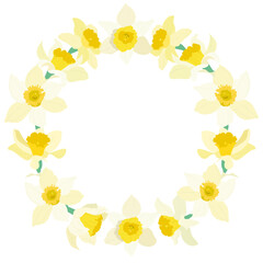 Decorative daffodils  wreath illustration, floral spring background, romantic template for design.