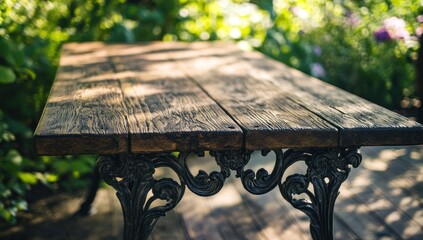 Rustic Wooden Table in a Garden Setting
