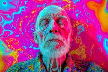 Elder stress. Weak old man. Elderly decline. Elderly hospital. Dysphagia - obstacle in old age: abstract image of health condition. Metaphorical dysphagia perceptions of a biological aging.