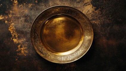 Ornate Golden Plate on Rustic Background: A Still Life Photography