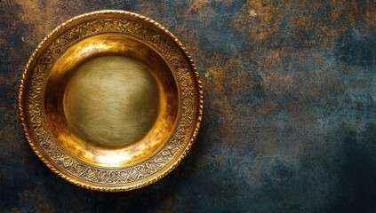 Ornate Golden Plate on Rustic Background