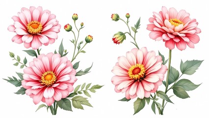 A Pair of Pink Flowers Displayed on a White Background, Emphasizing Their Elegance and Charm in a Minimalist Setting