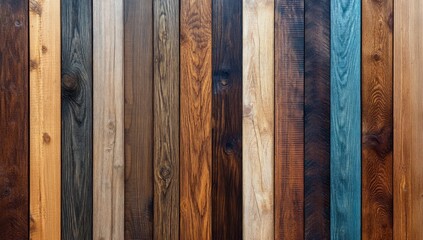 A Colorful Collection of Wood Planks: Diverse Shades and Textures in a Wooden Panel