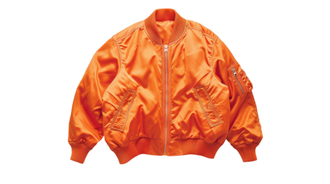 Orange flight jacket bomber isolated on transparent background