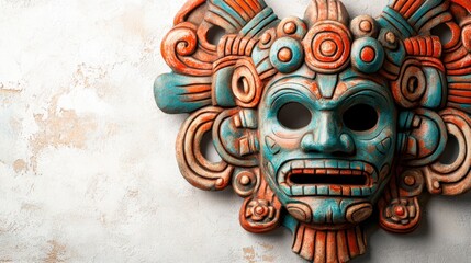 Traditional Mexican mask on light background. Cinco De Mayo. Free copy space.