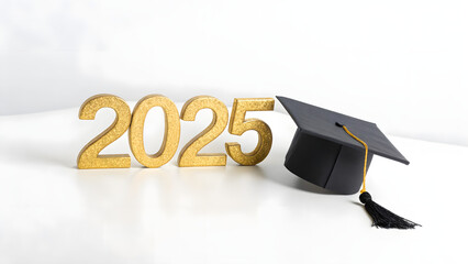 isolated gold 2025 with graduation cap for prom 