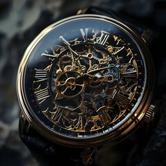 Fototapeta premium Skeleton Watch with Exposed Mechanical Gears