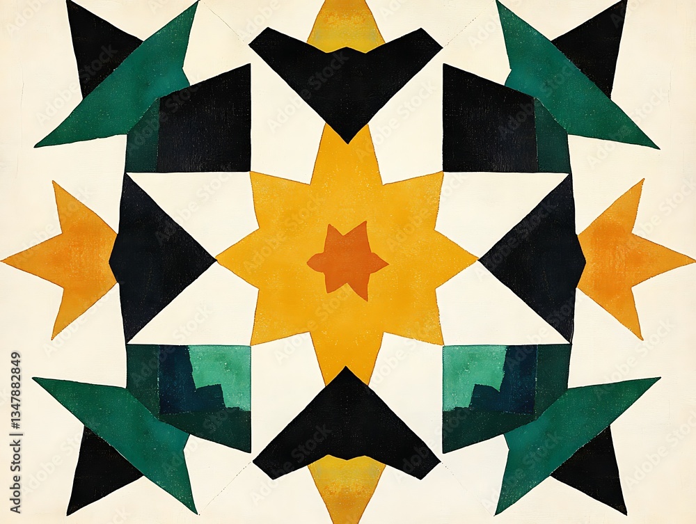 Poster an abstract geometric pattern of vibrant colors and repeating shapes