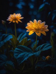 Glowing flower in a dark night garden