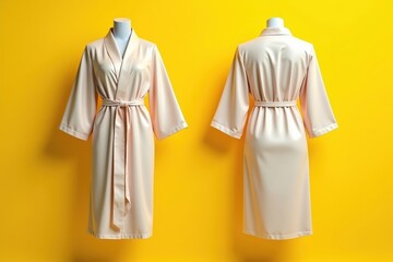 Soft beige robe shown in full view on mannequins