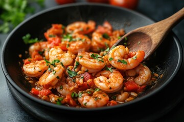 Delicious jambalaya featuring shrimp, tomatoes, and spices showcasing the flavors of Cajun and Creole cuisine in a vibrant dish