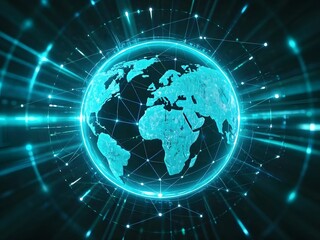 Obraz premium hologram with connecting points. Global Connection Technology. The accumulation of information.