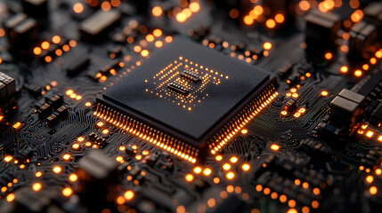 Obraz premium High-tech circuit board background, abstract digital technology presentations, and electronic components.