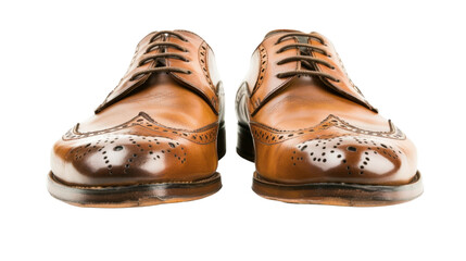 Classic polished brogue shoes isolated on transparent background