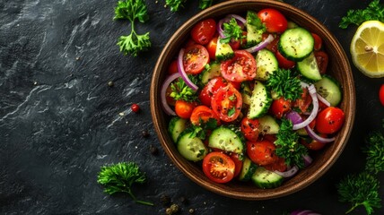Fresh Tomato Cucumber Salad With Parsley and Red Onion