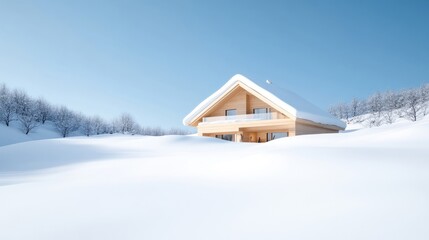 Snowy mountain chalet nestled in pristine landscape