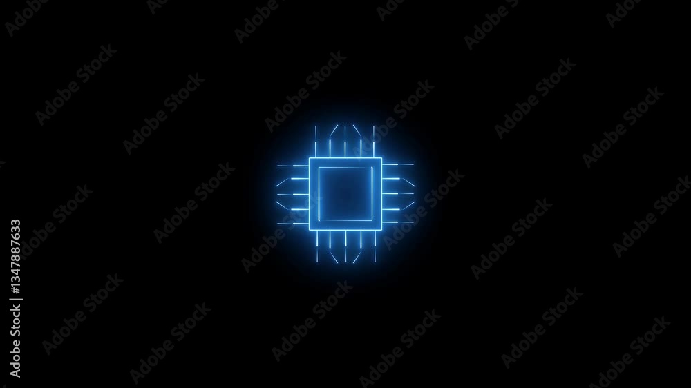 Poster neon circuit board. microchip with electronic circuit board glowing animation. circuit board abstrac