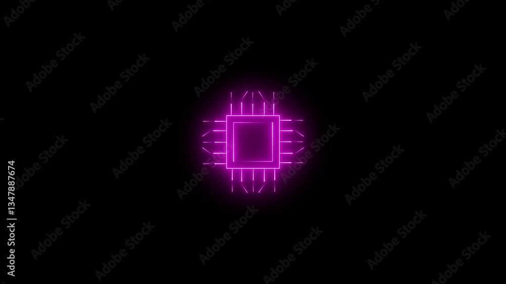 Aufkleber neon circuit board. microchip with electronic circuit board glowing animation. circuit board abstrac