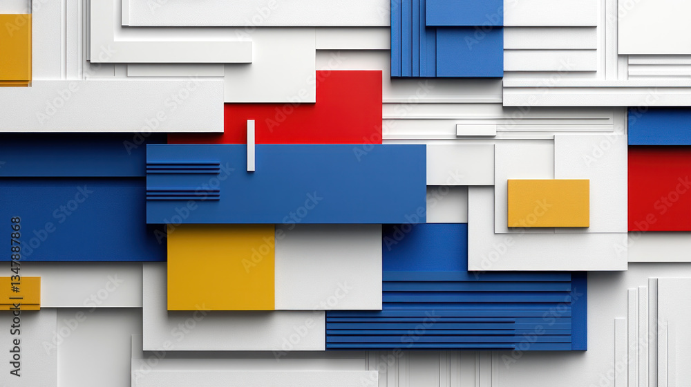 Poster a colorful abstract painting with blue, red, and yellow squares. the painting is made up of many dif