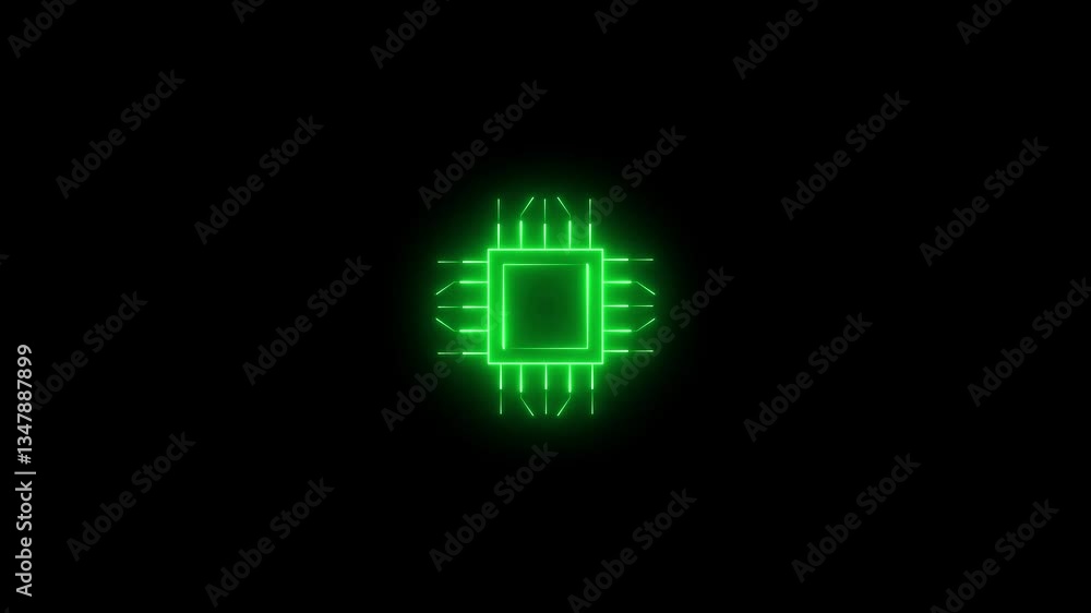 Aufkleber neon circuit board. microchip with electronic circuit board glowing animation. circuit board abstrac