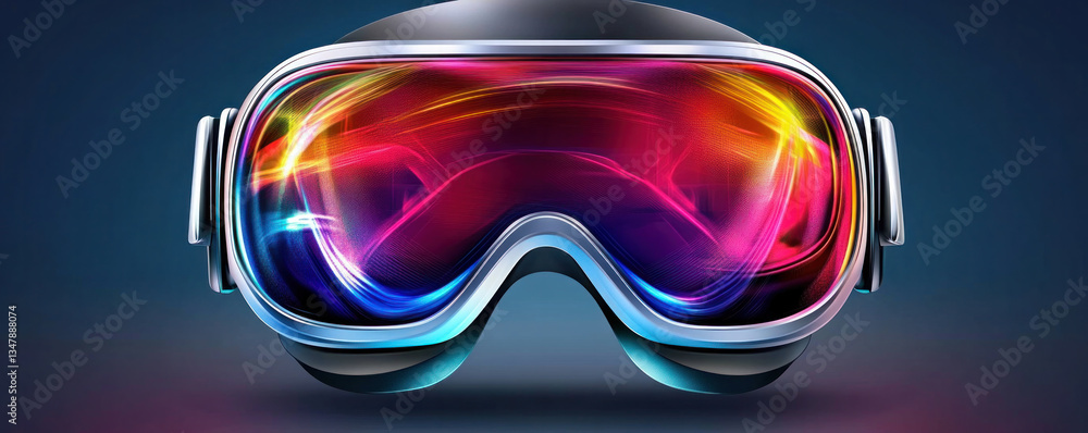 Poster a pair of virtual reality goggles with a colorful lens. the goggles are designed to provide an immer
