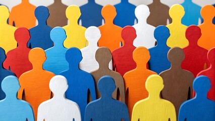 Colorful cutout silhouettes of diverse people standing together, symbolizing diversity, inclusion, teamwork, and community representation.