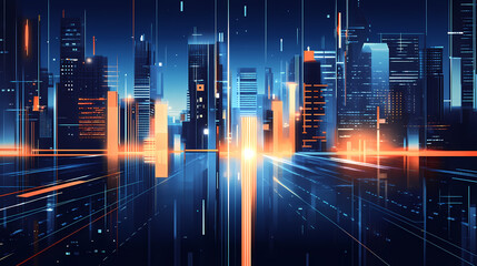 Fototapeta premium Futuristic Cityscape with Bright Lights and Tall Buildings