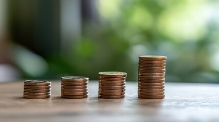 Financial Growth, Stack of Coins Represents Increasing Wealth and Savings