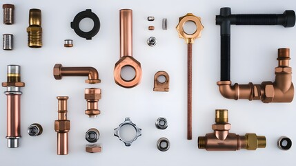 Obraz premium Neatly arranged plumbing components, showcasing precision and organization in design