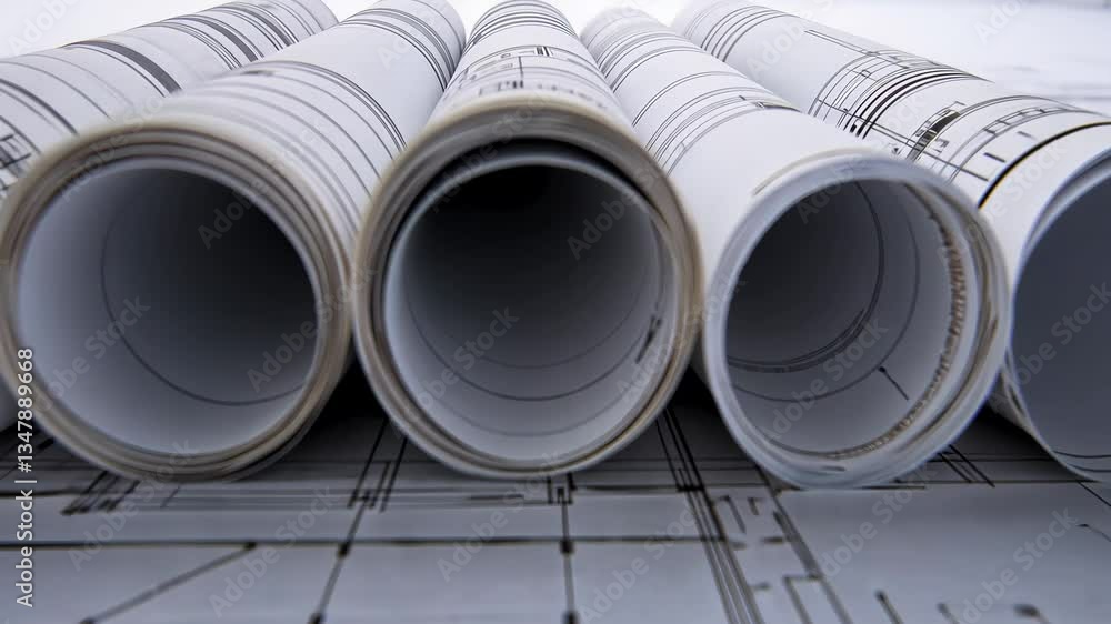 Poster architectural rolls and plans displayed on a drafting table generative ai