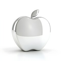 A captivating image of a chrome apple, reflecting light with a mirror-like finish. The sleek design and clean background create a modern aesthetic. Fruit Isolated on a white background.