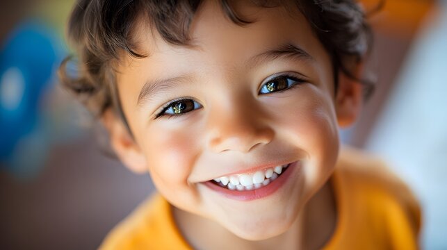 Cheerful child's face radiates joy, embodying the pure happiness of youth