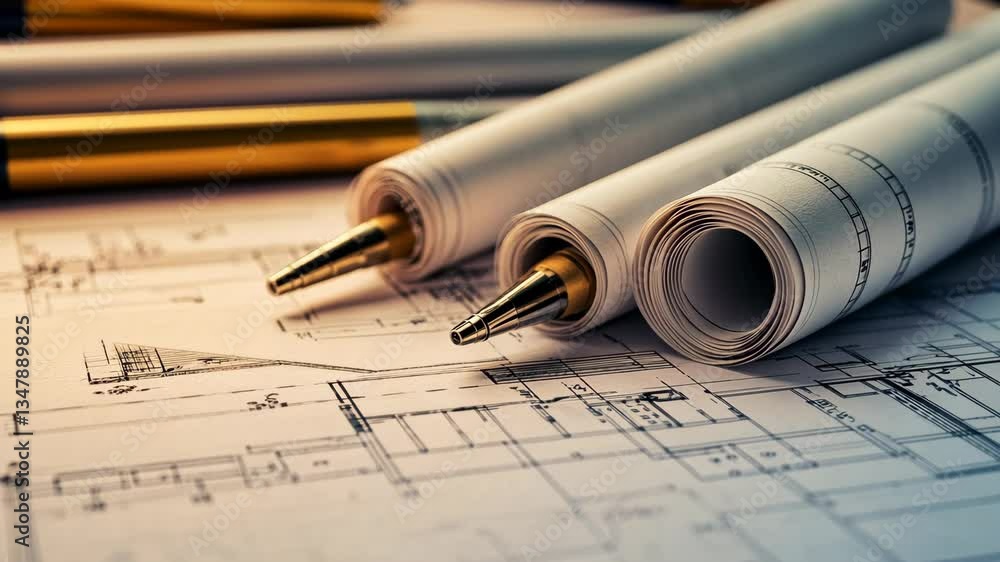 Poster architectural plans and tools arranged on a drafting table generative ai