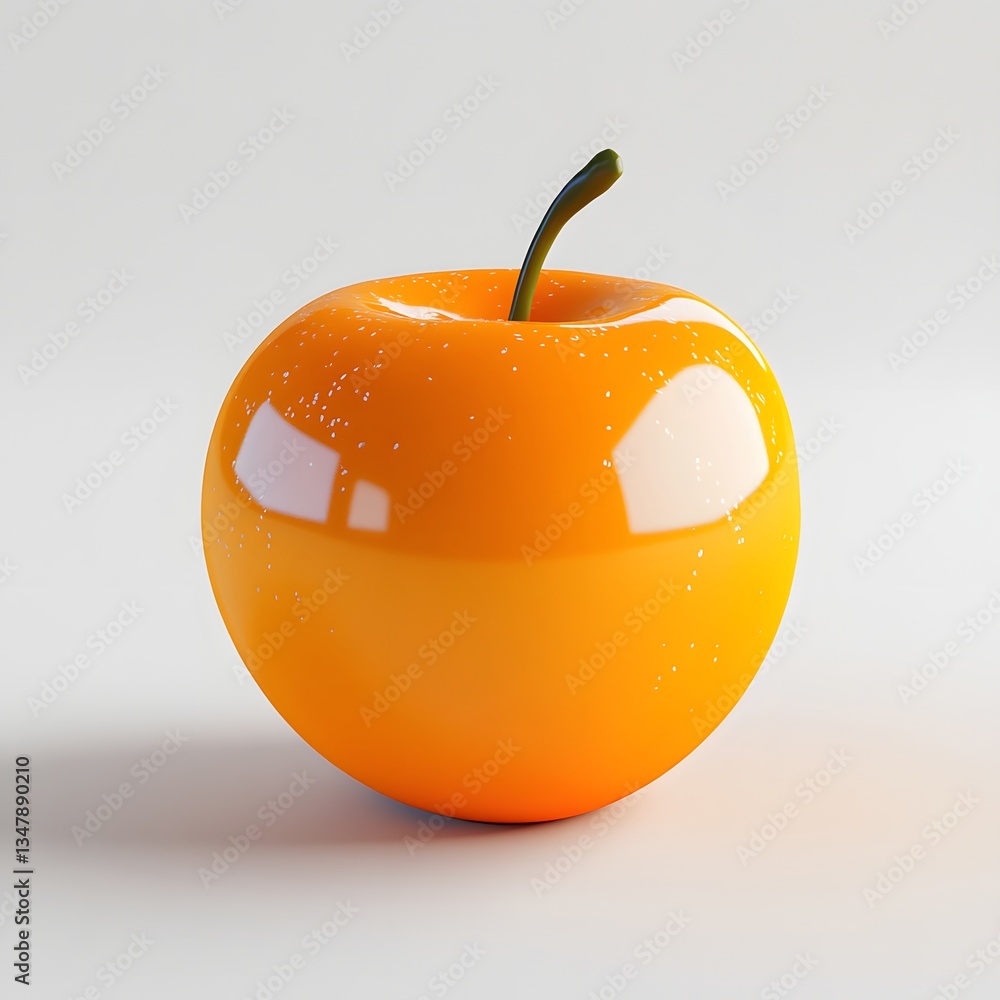 Poster a digitally rendered, shiny orange apple on a white background. the apple is perfectly smooth and hi