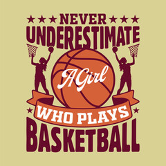 Basketball Girl Quote  - Never Underestimate a Girl Who Plays Basketball T Shirt Design.