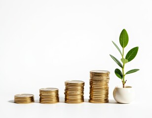 Growing Money Coins Stacked with Plant Representing Investment Growth and Financial Success