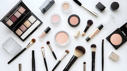 Neatly arranged makeup tools and products, showcasing organization and beauty essentials