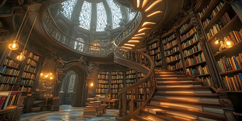Obraz premium Whimsical Haven of Knowledge library, ai generated.