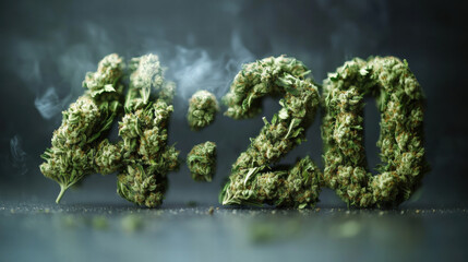 4:20 Day made of cannabis leaves. 420, celebration and consumption of cannabis and marijuana, liberalization and legalization.