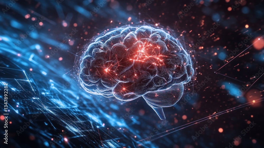 Poster a digital ai brain evolving into superintelligence.